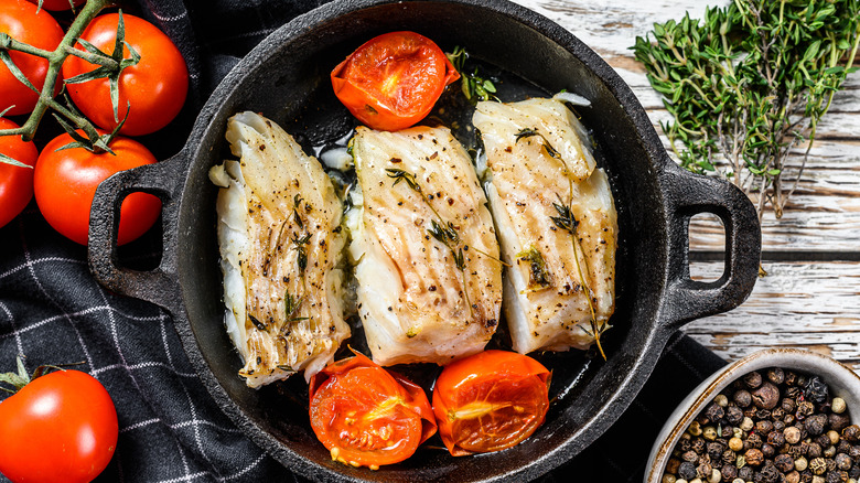 Cod with tomatoes and herbs