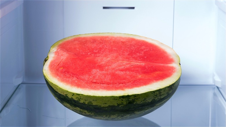 Half watermelon in the refrigerator 