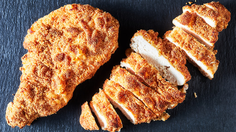 Chicken cutlet coated in breadcrumbs