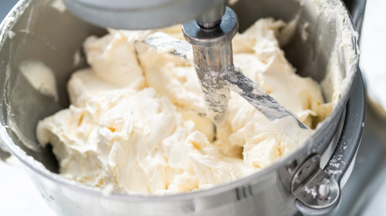 mixing frosting in a stand mixer