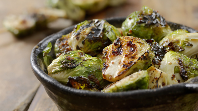 Grilled Brussels sprouts in a bowl