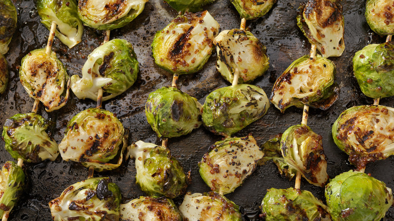 Grilled Brussels sprouts on skewers