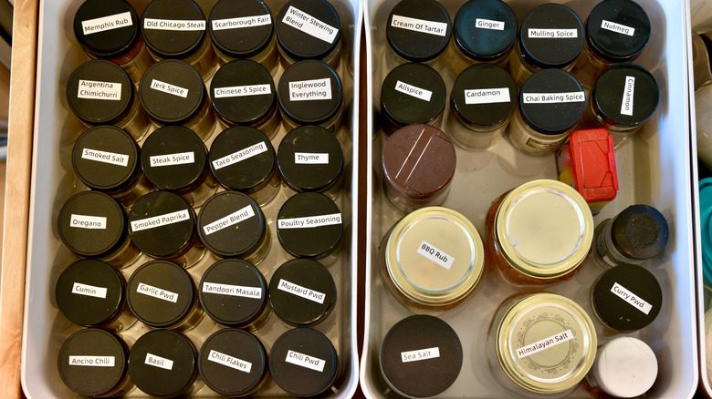 Spice drawer with labeled spices