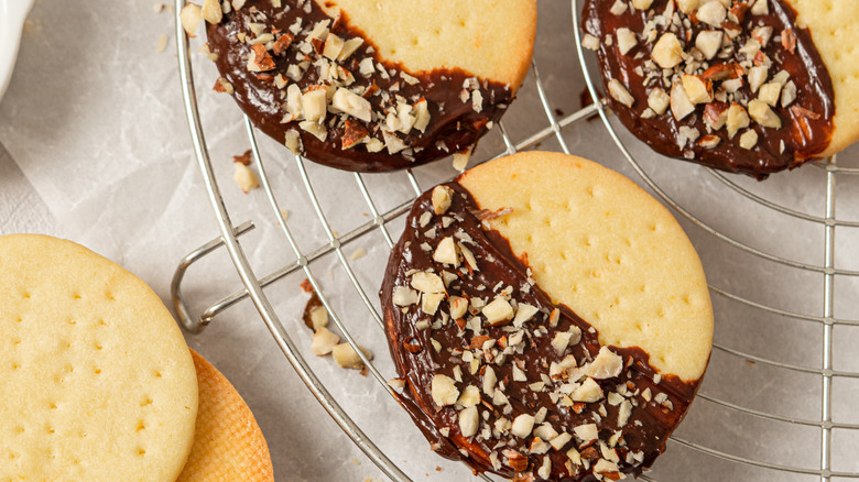 Cookies dipped in melted chocolate