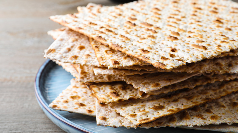 Stack of matzo on a plate