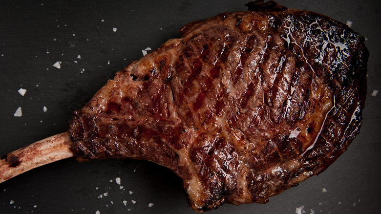 cooked steak seasoned with salt