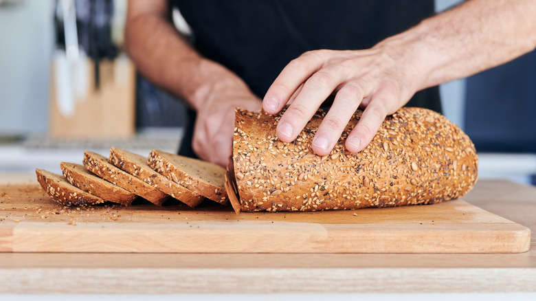 Slicing Bruschetta bread 