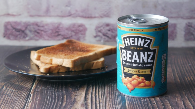 can of Heinz beans toast on a plate