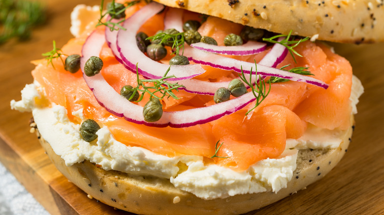 Cream cheese and lox bagel