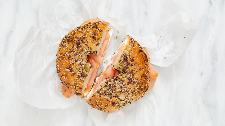 Overhead of bagel and lox