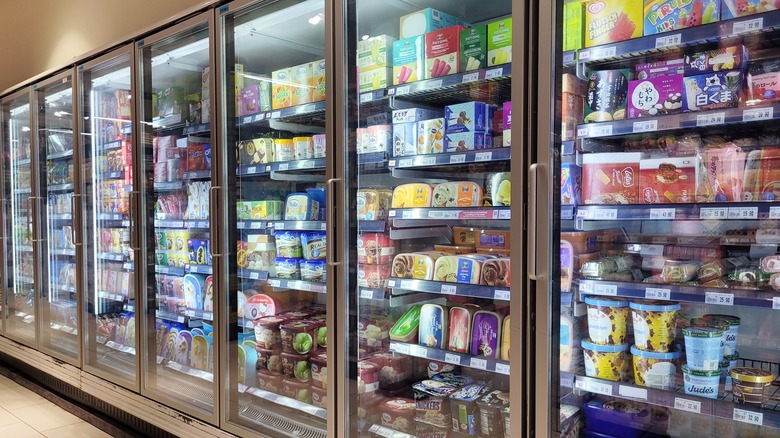 Freezer aisle in grocery store