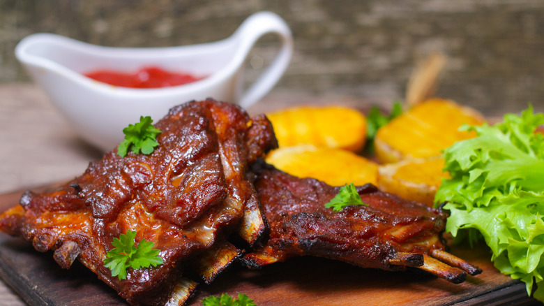 Lamb ribs with barbeque sauce