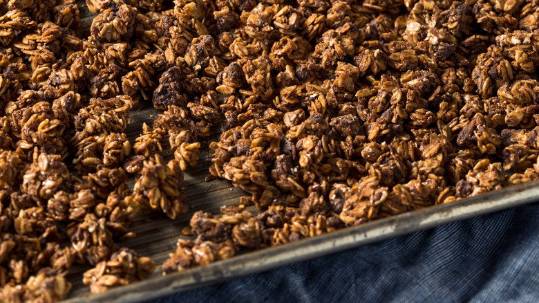 Granola in a baking dish 