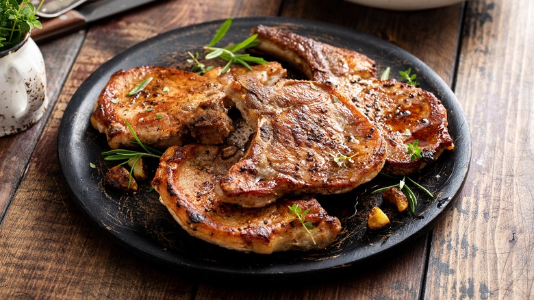 Plate of bone-in pork chops