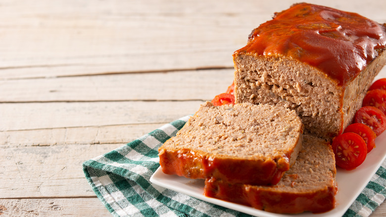 Sliced meatloaf on a plate