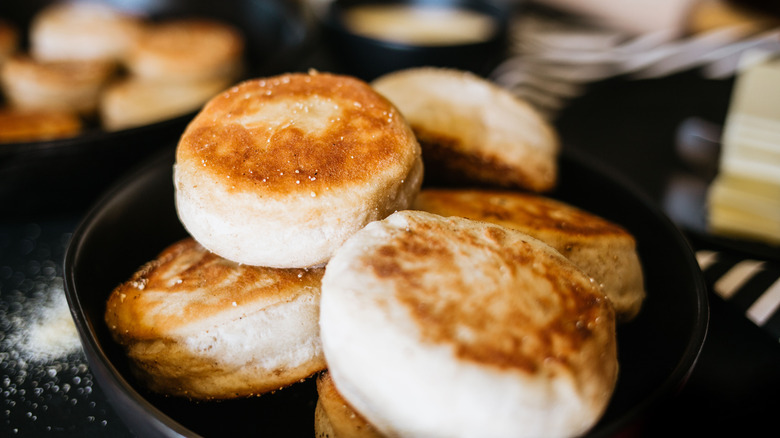 salted English muffins in bowl