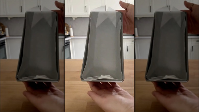 Paper folded inside a loaf pan