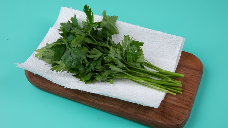 herbs on a paper towel