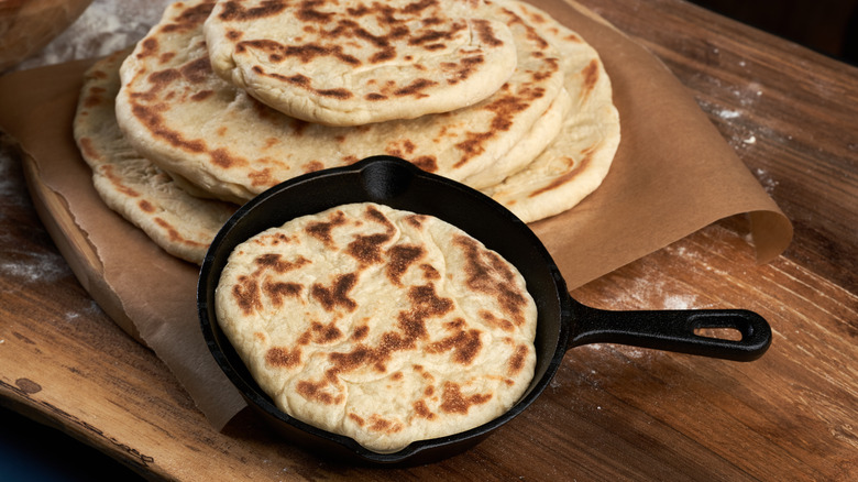 Flat bread in a frying pan