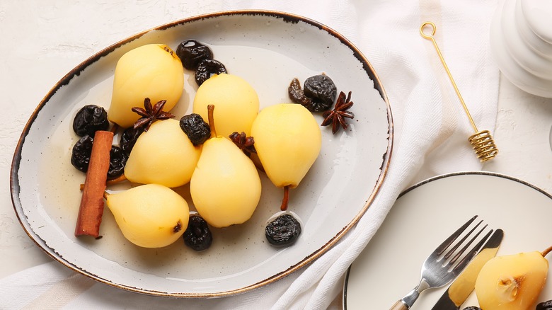 Poached pears with prunes