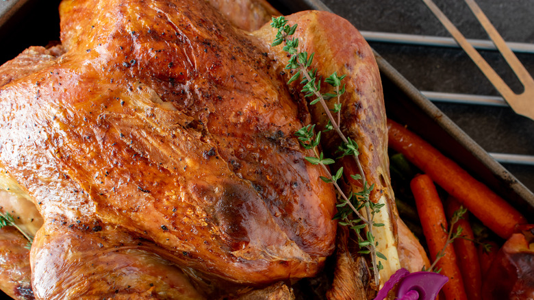 Roasted turkey with crispy skin and herbs