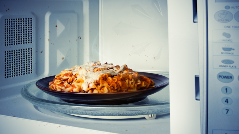 Leftover pasta in the microwave