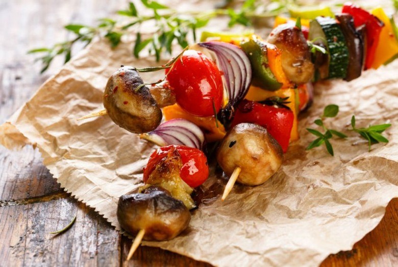 Grilled Veggie Kebabs With Green Goddess Dressing