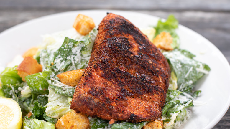 blackened salmon caesar salad