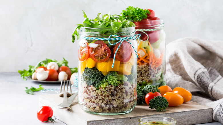 Mason jar containing salad