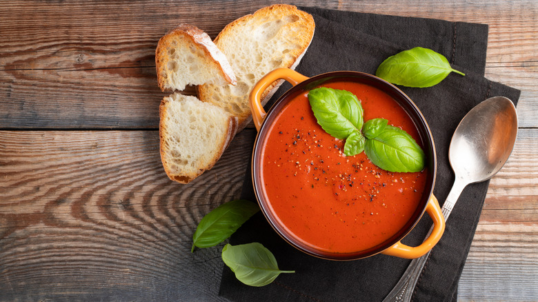 Homemade tomato soup with basil