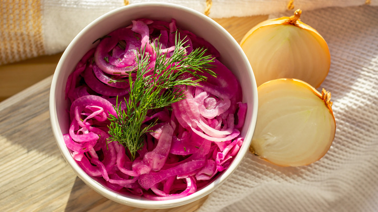 Pickled red onions and dill