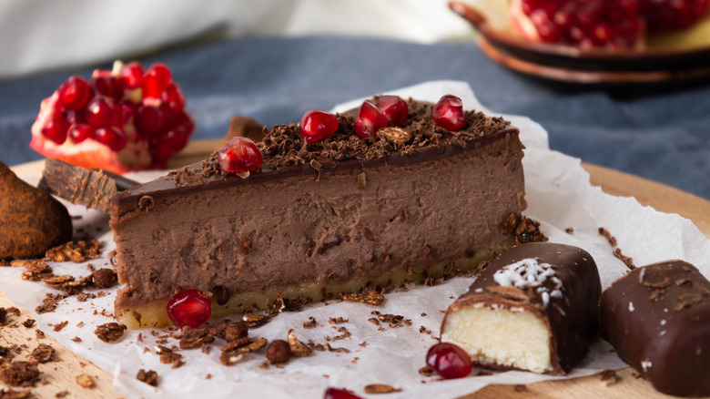 chocolate cake with pomegranate seeds