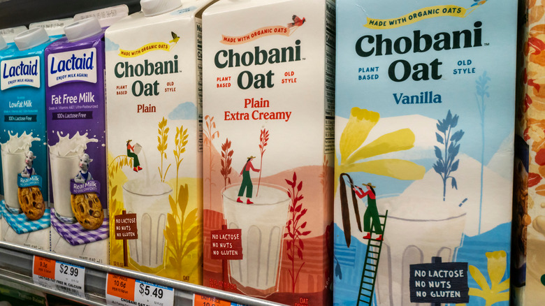 Chobani oat milk in a dairy case