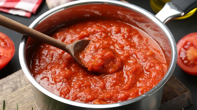 sauce in pot with spoon