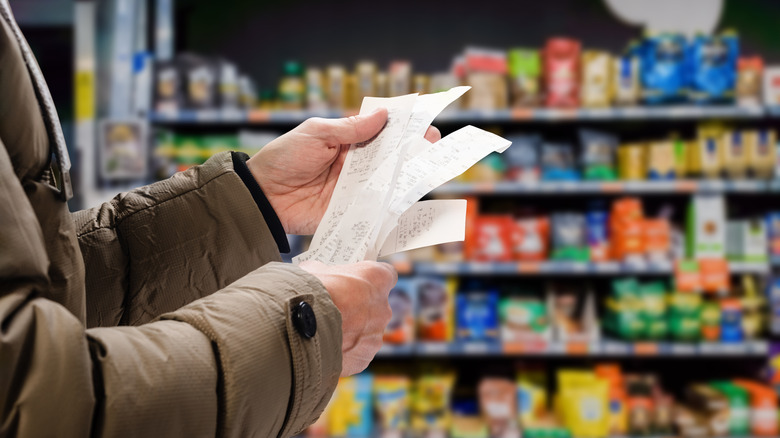 Grocery store receipts in store