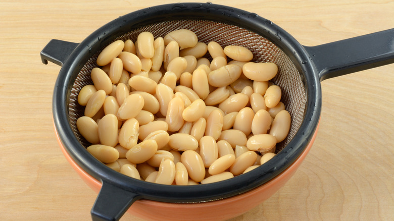 Cannellini beans in strainer