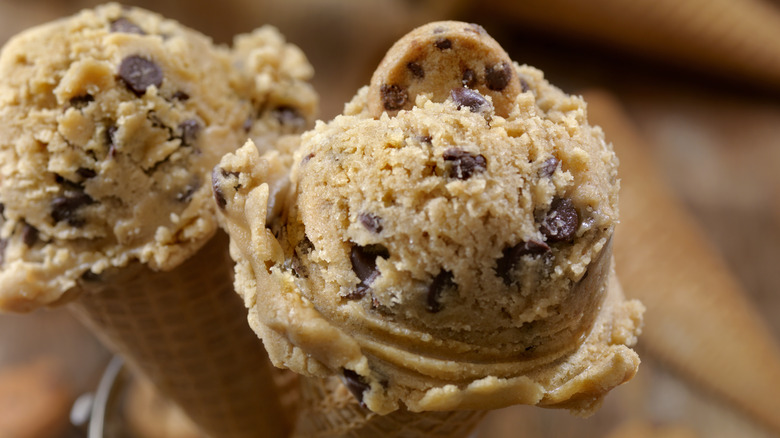 chocolate chip cookie dough in cone