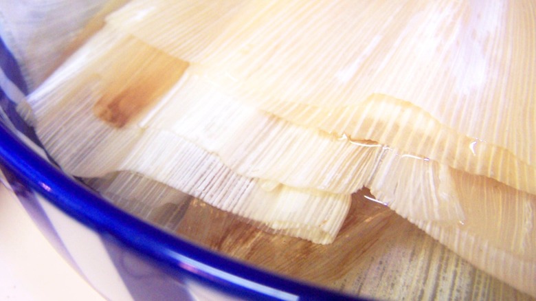 soaking corn husks