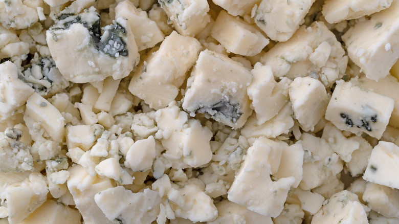 Closeup of blue cheese crumbles