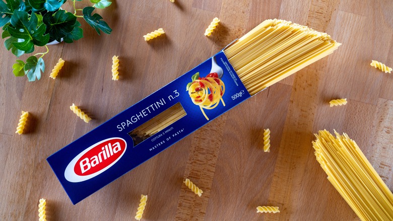 An open box of Barilla pasta