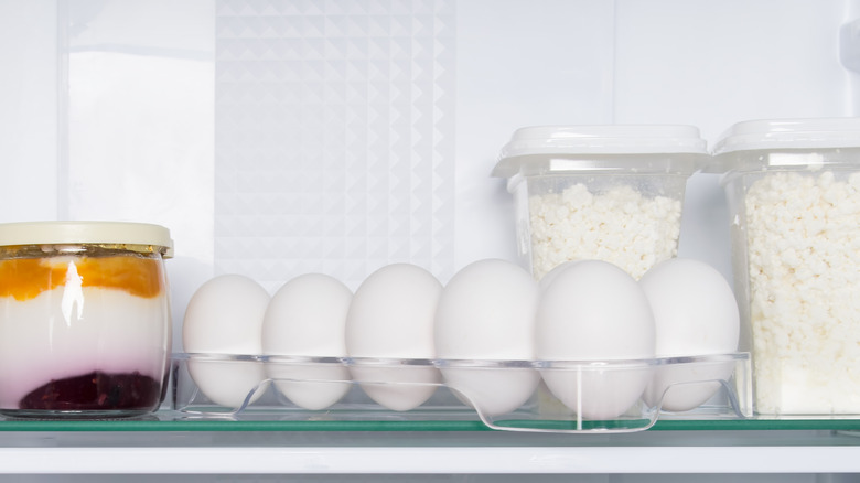 eggs in refrigerator in clear bin