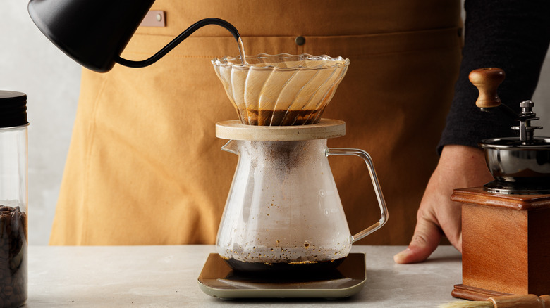 A pour-over coffee brewing