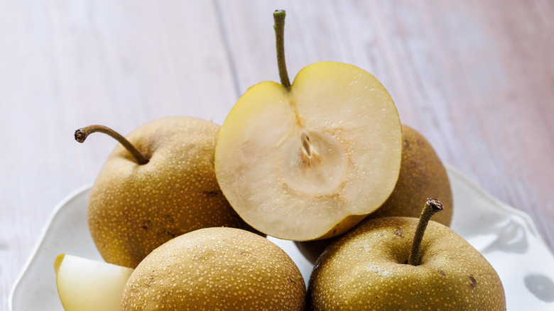 Sliced asian pears on a plate