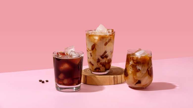 Iced coffee drinks in glasses