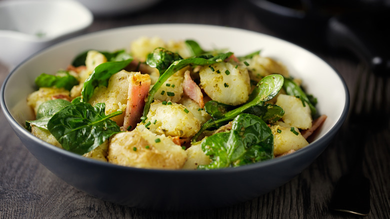 Upscale potato salad with spinach