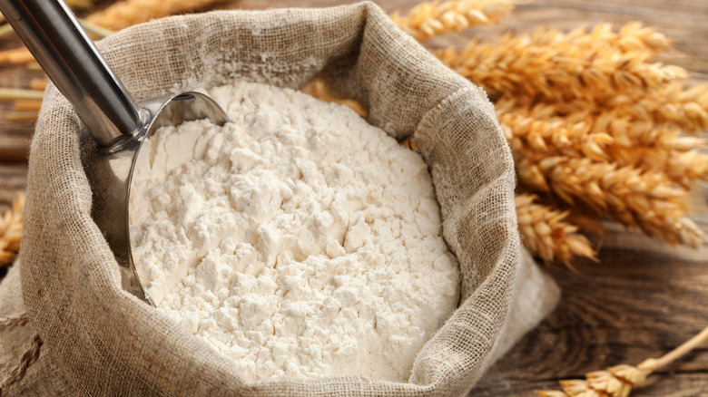 Burlap sack of unsifted flour