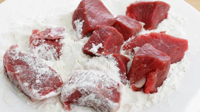 Dredging beef in flour