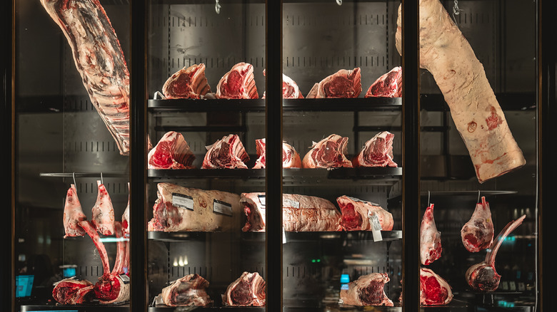 Dry-aged steaks in cabinet