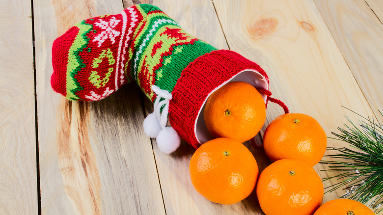 Christmas stocking with oranges