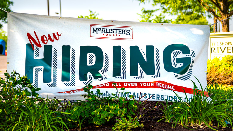 McAlister's Deli Now Hiring sign 